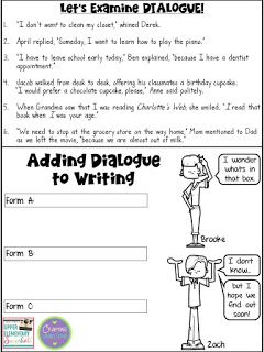 A FREE Dialogue Lesson: Check out this article to get this free worksheet! Examine the dialogue examples on the top half, and then students create their own mini anchor chart on the bottom half! Dialogue Writing Examples, Dialogue Anchor Chart, Dialogue Writing Worksheets, Dialogue Examples, Dialogue Worksheet, Dialogue Tags, Teaching Dialogue, Using Quotes, Dialogue Writing