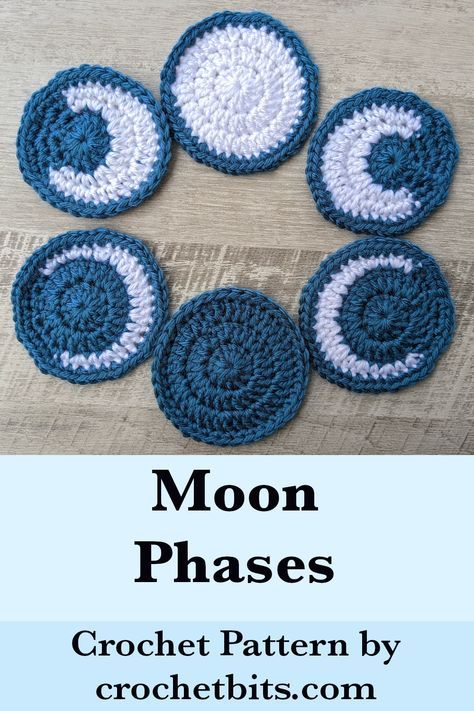 For anyone teaching your little ones bits of astronomy, these crochet moon phases can help your kid learn different moon phases in a playful manner. You can also use moon phases as decor elements for a bigger project. #crochetmoon, #crochetmoonpattern, #crochetcrescentmoon, #crochetfullmoon, #crochetnewmoon, #crochetgibbousmoon, #crochetmoonphases Crochet Moon Phases, Sunflower Granny Square Pattern, Crochet Moon, Crochet Zig Zag, Sunflower Granny Square, Moon Ornament, Pattern Home Decor, Granny Square Pattern, Crochet Coaster Pattern