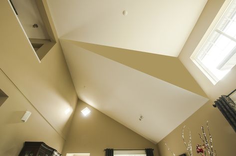 View from Beneath an Angled Ceiling with Adjacent Wall Painted Different to Stand Out Hallway Walls, Angled Ceiling, Angled Ceilings, Slanted Ceiling, Ceiling Texture, Colour Consultant, Big Windows, Painted Ceiling, The Fly