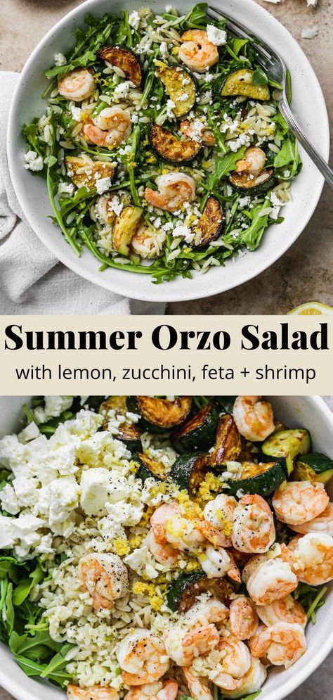 Cold Summer Pasta Salad, Orzo Salad With Shrimp, Lemon Orzo Salad, Salad With Shrimp, Shrimp Orzo, Sauteed Tomatoes, Orzo Salad Recipes, Lemon Orzo, Orzo Pasta Salad