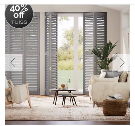 Grey Shutters, Shutter Blinds, Lounge Ideas, French Grey, Color Themes, Curtains With Blinds, Shutters, San Jose, Blinds