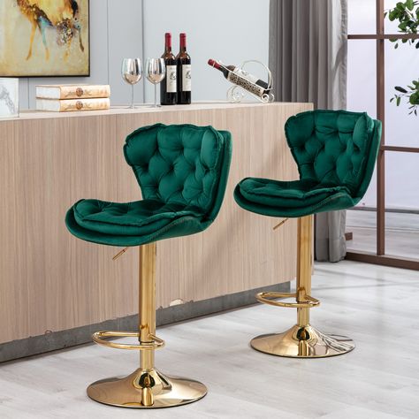 Modern Design Velvet Adjustable Bar Stools With Golden Base 18.3"W*17.32"D*H34.64-42.91"H Floor to Seat Height:24.8"-33.07" Seat Width: 18.3" Seat Depth:14.76" Weight Capacity:250lb Chairs For Kitchen Island, Pub Kitchen, Kitchen Cafe, Adjustable Bar Stools, Modern Bar Stools, Modern Bar, Counter Bar Stools, Swivel Bar Stools, Kitchen Bar Stools