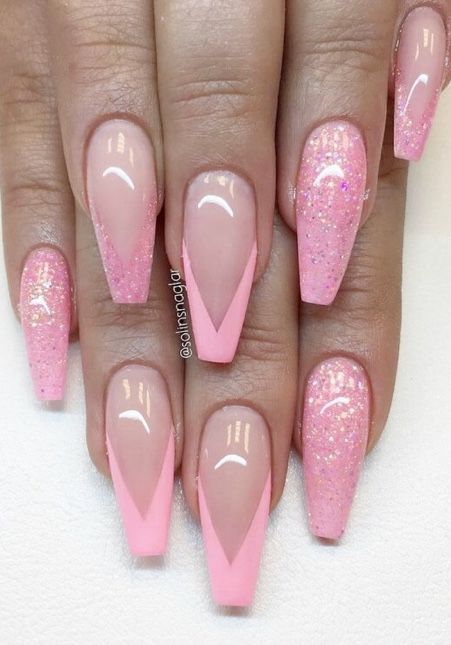 Fun Girly Acrylic Nails, Coffin Nail Ideas Pink, Pink Coffin Nail Ideas, Elegant Pink Nails, Valentines Day Nails Coffin, Smart Nail, Smart Nails, Unghie Sfumate, Nails Art Designs