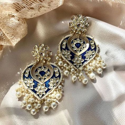 #earrings #diamondearrings #goldearrings #silverearrings #earringscollection #jhumkas #jhumka #jhumkis #jhumkies #jhumka Royal Earrings, Royal Blue Earrings, Meenakari Earrings, Pakistani Earrings, Indian Wedding Jewelry Sets, Indian Blue, Fancy Jewellery Designs, Indian Jewellery Design Earrings, Earrings Indian