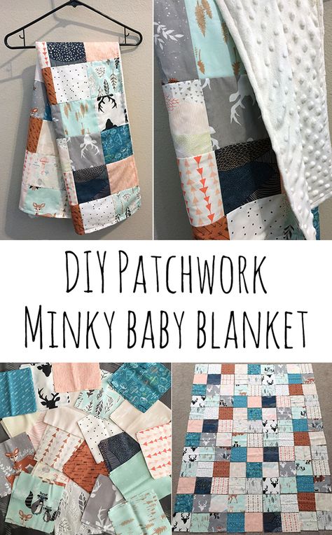 DIY patchwork minky baby blanket Minky Baby Blanket Diy, Baby Diy Sewing, Patchwork Baby Blanket, Knit Patchwork, Diy Baby Blanket, Easy Baby Blanket, Patchwork Blanket, Patchwork Baby, Costura Diy