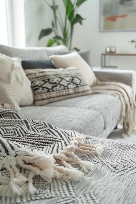 Looking to add some flair to your chic living room? Check out these fabulous rug ideas that perfectly complement a grey couch! We’ve rounded up creative options that reflect your sense of style while offering warmth and comfort. From textured fibers to bold designs, each rug choice is sure to enhance your space. Whether you want something playful or subdued, we’ve got the ultimate gray rug picks to suit your taste. Transform your living area effortlessly with the right rug that complements your entire vibe! Lounge Rugs Living Rooms Uk, Area Rug For Gray Couch, Grey Couch With Rug Ideas, Grey Couch Colorful Rug, Rug For Gray Couch Living Room, Rugs For Gray Couch, Grey Couch Rug, Grey Couch Rug Ideas, Rugs For Grey Couch