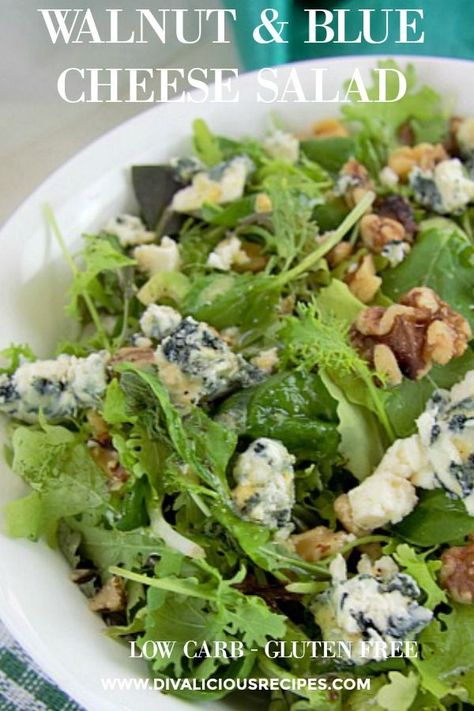 Walnut & Blue Cheese Salad - Divalicious Recipes Gf Salads, Salad Recipes Low Carb, Keto Salads, Blue Cheese Salad, Quick Healthy Lunch, Low Carb Salad, Vegetarian Salads, Carb Dinner, Low Carb Side Dishes