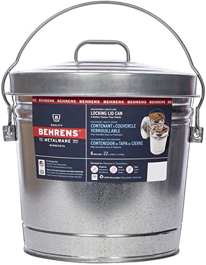 Behrens Galvanized Steel Can with Locking Lid 6 Gallon Automotive Garage, Galvanized Sheet, Trash Containers, Pet Food Storage, Can Storage, Metal Bucket, Kitchen Trash Cans, Lid Storage, Grass Seed