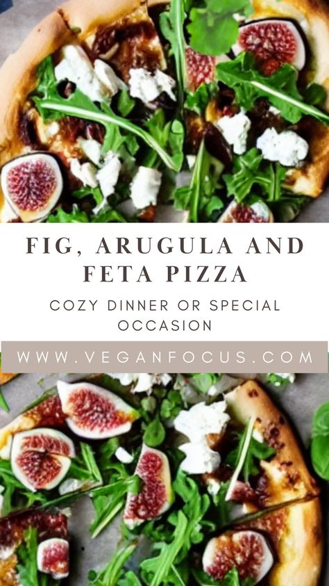 Enjoy your homemade vegan fig, arugula, and “feta” pizza, a delightful combination of sweet, savory, and peppery flavors that’s perfect for any pizza night or special occasion! These ingredients come together to create a delectable vegan pizza. It is balanced with the sweetness of fresh figs with the peppery freshness of arugula and the savory richness of vegan “feta” cheese. Then it’s all enhanced by a drizzle of olive oil and balsamic glaze. What To Do With Sun Dried Figs, Fig Arugula Pizza, Feta Cheese Pizza Recipes, Pizza Arugula, Feta Cheese Pizza, Fig Pizza, Feta Pizza, Naan Bread Pizza, Homemade Pesto Recipe