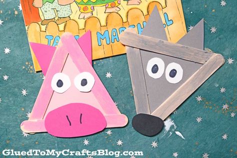 Book Inspired Crafts, 3 Little Pigs Activities, Three Little Pigs Story, Fairy Tales Preschool, Wolf Craft, Wolf Kids, 3 Little Pigs, Pig Crafts, Little Red Hen