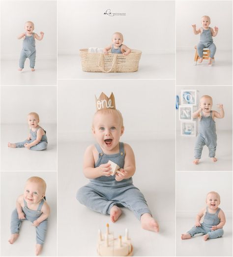 1 Year Studio Photoshoot, One Year Photoshoot Studio, 1st Birthday Studio Photo Shoot Ideas, 1 Year Milestone Photography, One Year Studio Photos, One Year Milestone Photos, Baby Boy One Year Photo Shoot, Studio One Year Pictures, Baby Boy 1 Year Photoshoot