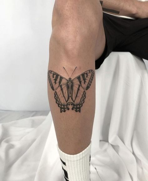 Butterfly Tattoo Shin, Butterfly Shin Tattoo, Moth Tattoo Leg, Men Butterfly Tattoo, Butterfly Tattoo Leg, Butterfly Leg Tattoo, Tattoo Pierna Hombre, Butterfly Leg Tattoos, Butterfly Ankle Tattoos