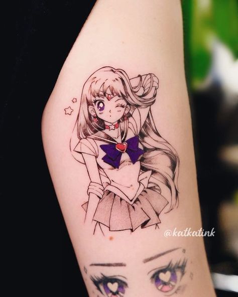 Girly Anime Tattoo Ideas, Sailor Mars Tattoo Ideas, Sailor Moon Tattoo Minimalist, Sailor Jupiter Tattoo, Sailor Mars Tattoo, Therapy Doodles, Barbie Tattoo, Geometric Mandala Tattoo, Sailor Moon Tattoo