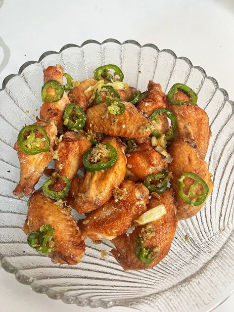 Jalapeno Garlic Wings — Angiela Eats - Quick, Easy, & Delicious Recipes Garlic Jalapeño Chicken, Jalapeno Chicken Wings, Spicy Garlic Wings Recipe, Jalapeno Wing Sauce, Chili Garlic Butter Chicken Wings, Spicy Garlic Wings, Jalapeno Wings, Spicy Garlic Wing Sauce, Different Dinner Recipes