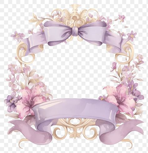 Purple Vintage Aesthetic, Coquette Frame, Transparent Pictures, Purple Coquette, Baby Frames, Frame Ribbon, Arch Frame, Disney Princess Birthday Party, Baby Shower Labels