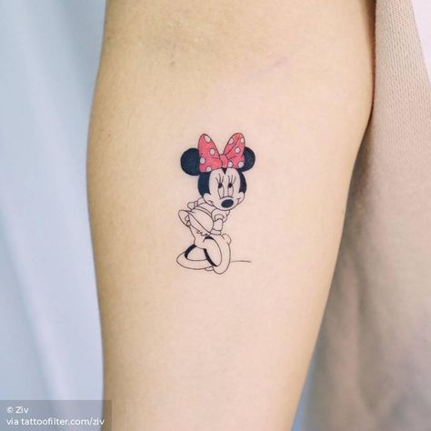 Minnie Mouse Tattoo For Women, Mickey Minnie Mouse Tattoo, Minnie Mouse Ears Tattoo, Mini Mouse Tattoo Designs, Minnie Mouse Minimalist, Minnie Mouse Tattoo Ideas, Mickey Mouse Tattoo Design, Minnie Mouse Tattoos, Mickey Mouse Tattoo Ideas