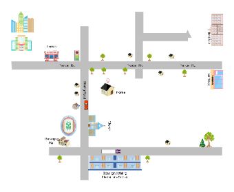 Here is an example for vicinity map. This template shows the location of one's home in relation to its surrounding environment. It provides a visual representation of the nearby landmarks, streets, transportation routes, and other key features. Use EdrawMax to create your own maps and choose attractive symbols and clip arts to customize your map with ease. Vicinity Map, Create Your Own Map, Clip Arts, Visual Representation, First Home, Transportation, Create Your, Create Your Own, Clip Art