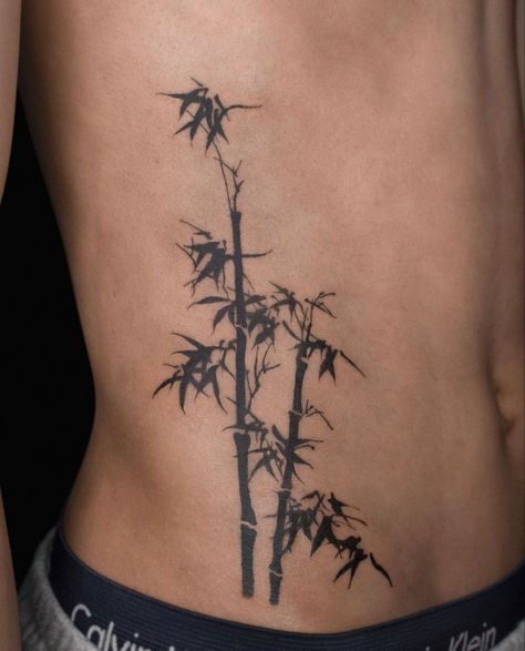 Bamboo Tattoo Men, Foliage Tattoo Men, Asian Patchwork Tattoo, Plant Tattoos Men, Bamboo Leaves Tattoo, Tree Tattoos Men, China Tattoo Ideas, Japanese Flower Tattoo Men, Japanese Bamboo Tattoo