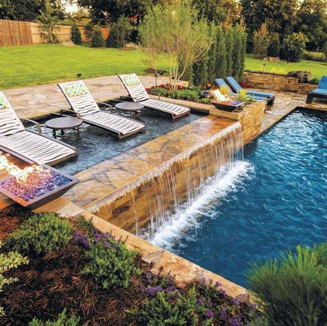 Excellent Backyard Ideas Stone Pool Waterfall Waterfall Ideas, Diy Swimming Pool, Cool Swimming Pools, Serene Nature, Pool Waterfall, Luxury Pools, Backyard Pool Landscaping, Dream Pools, Backyard Pool Designs