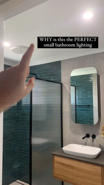 On the Ball Bathrooms on Instagram: "Bathroom lighting can be one of the most important aspects of your bathroom design with smaller bathrooms being the most difficult of these spaces.

The best way I could break it down is if your room is a rectangle or square with no alcoves 2 downlights is perfect spaced out in the room like the reel example.

If the room is longer than 2.5m than you need to start considering other options. 

Ideally if you install face lighting it can make a difference but I would stick to the 2m two downlight rule.

Check out @delavale.electricalperth for some great lighting tips and workman ship.

If you are looking to find out what the most important lighting in a bathroom is comment ‘light’" Small Bathroom Lighting, Face Lighting, Instagram Bathroom, Lighting Tips, Face Light, A Rectangle, In The Room, Make A Difference, Small Bathroom