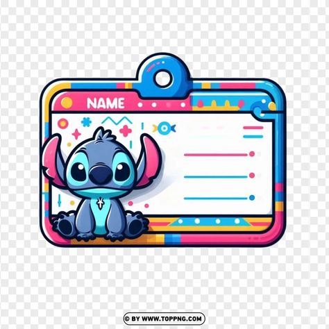 School Name Tags, Stitch Name, Pinterest Png, Name Tag For School, Nametags For Kids, Stitch Character, Cute Stitch, Floral Image, Name Badges