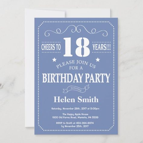 18th Birthday Invitation Blue and White Cheers And Beers Birthday, Birthday Male, Surprise 30th Birthday, 13th Birthday Invitations, 90th Birthday Invitations, Surprise Birthday Invitations, 70th Birthday Invitations, 80th Birthday Invitations, 16th Birthday Invitations