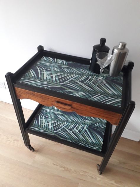 Tea Trolley Makeover, Trolly Cart Coffee Table, Drinks Trolley Diy, Metal Cart Makeover, Wooden Drinks Trolley Upcycle, Refinished Tea Cart, Upcycled Tea Trolley, Refurbished Tea Cart, Retro Drinks Trolley