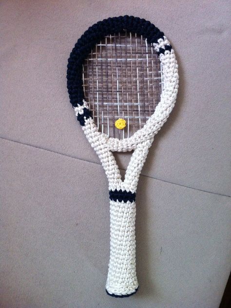 Tennis racket amigurumi by Milena Jovicic Crochet Tennis Racket, Tennis Crochet, Tennis Racket Art, Earflap Beanie, Crochet Mobile, Tennis Bag, Crochet Ladies Tops, Baby #5, Crochet Keychain