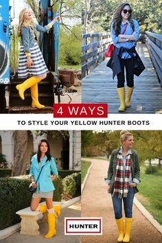 How to style yellow Hunter Boots. #hunterboots #fallfashion #ad Yellow Hunter Boots Outfit, Yellow Rain Boots Outfit, Yellow Hunter Boots, Rain Boot Outfit, Yellow Rain Boots, My Christmas List, Cute Rain Boots, Hunter Boots Outfit, Boots Outfits