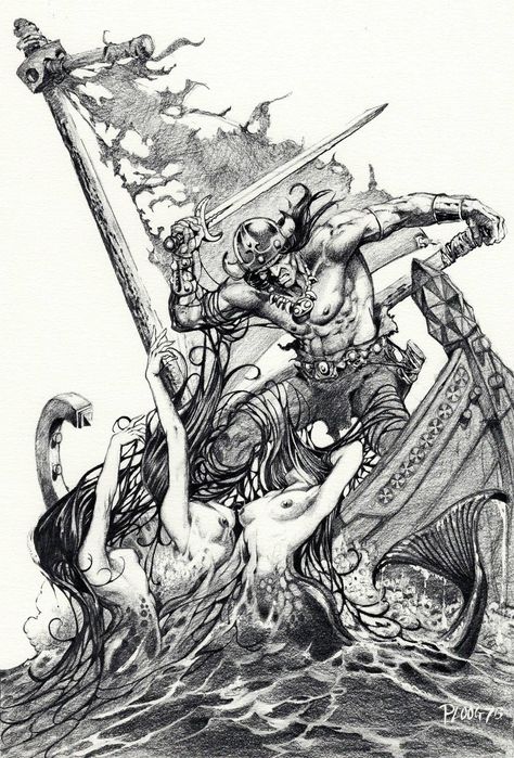 Mike Ploog, Barbarian Art, Ken Kelly, Conan Comics, Dungeons And Dragons Art, Fantasy Style, Frank Frazetta, Art Study, Conan The Barbarian