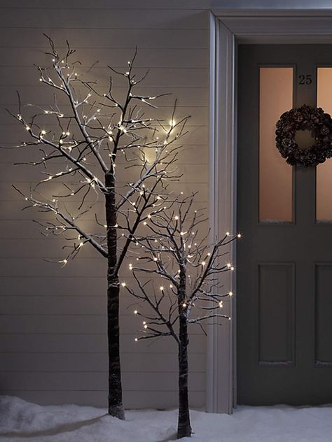 Snowy Effect Brown Christmas Twig Tree Pre Lit With 96 Warm White LED Christmas Tree Meaning, Twig Christmas Tree, Christmas Styling, Tangled Lights, Twig Lights, Twig Tree, Neutral Christmas, Pre Lit Christmas Tree, Brown Christmas