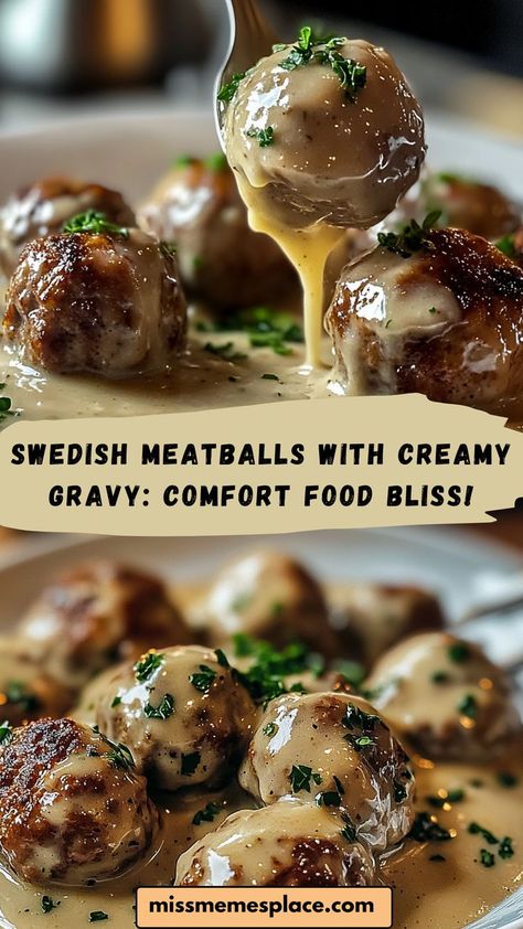 Enjoy the warmth of Swedish Meatballs with Creamy Gravy! These tender meatballs are perfectly seasoned and served in a rich, creamy sauce. Ideal for family dinners or special occasions, serve them over mashed potatoes or noodles for a satisfying meal. Experience this classic Swedish dish that brings comfort to your table! Swedish Meatball Appetizer, Swedish Meatball Gravy, Authentic Swedish Meatballs, Best Swedish Meatball Recipe, Easy Swedish Meatball Recipe, Swedish Cuisine, Swedish Meatballs Easy, Meatballs And Gravy, Tender Meatballs