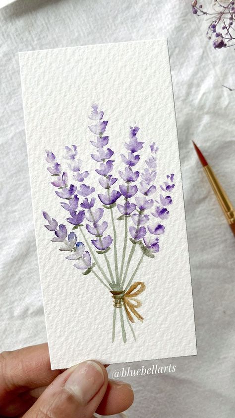 Hello November! Just simple flowers in blue, easy to paint! 🌿🤍 Here it’s raining and weather is gloomy. Hope you’ve a lovely sunshine… | Instagram Small Water Color Paint Ideas, Simple Flowers Watercolor, Flower Cards Ideas, Simple Watercolour Card Ideas, Easy Cute Watercolor Ideas, Simple Flower Watercolor Paintings, Diy Watercolor Flowers, Simple Watercolor Paintings Flowers, How To Paint Lavender