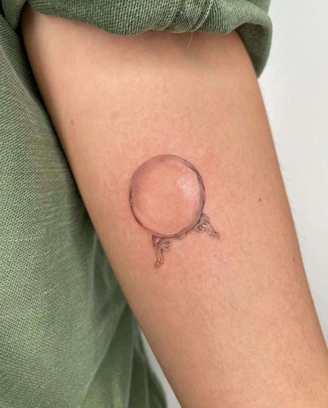 Witch Tattoo Ideas, Crystal Ball Tattoo, Self Tattoo, Circular Tattoo, Whimsical Tattoos, Monogram Tattoo, Tarot Tattoo, Tarot Card Tattoo, Crystal Tattoo