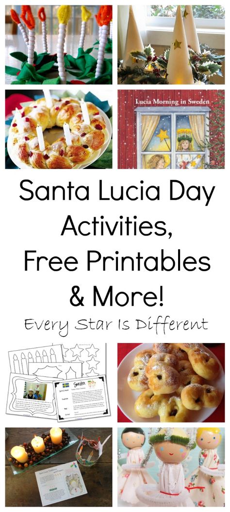 Santa Lucia Day activities, free printables, books, recipes and traditions to explore with children. Traditions For Kids, Sankta Lucia, Santa Lucia Day, St Lucia Day, Sweden Christmas, Christmas Units, Swedish Traditions, Celebration Around The World, Activities For Preschool