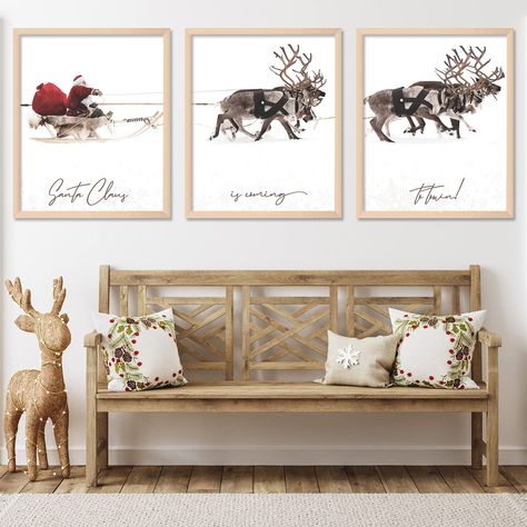 PRICES MAY VARY. SET OF 3: The package comes with 3pcs Christmas theme wall art prints, they are all in a different design, suitable for Christmas decoration. The wall art prints are UNFRAMED. CHRISTMAS ATMOSPHERE: The wall art prints show a vivid scene, Santa Claus with red bag which is full of Christmas gifts is pulling a sledge in the snow, four elks are walking forward. The scene is very realistic and beautiful; Combine the words "Santa Claus is coming to town" , full of festive atmosphere. Posters Room Decor, Aesthetic Xmas, Christmas Sleigh Decorations, Gallery Living Room, Santa Claus Reindeer, Santa Claus Is Coming To Town, Poster Decor, Poster Room, Merry Christmas Decoration