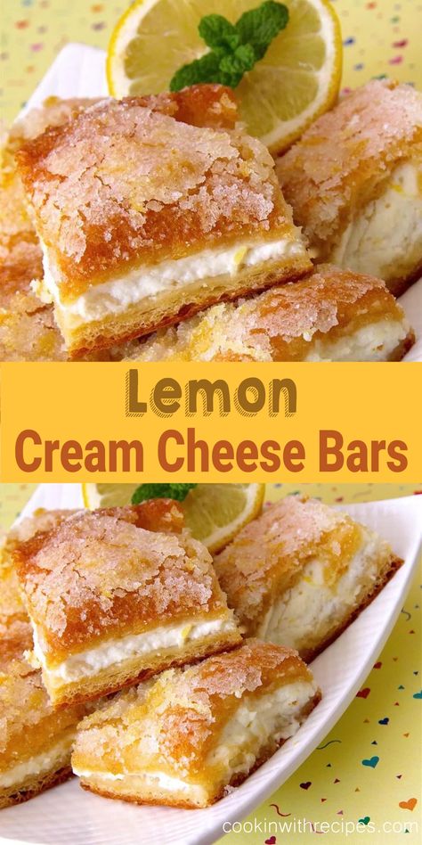 Lemon Cream Cheese Bars Recipe - Cooking with Recipes Cheese Bars Recipe, Lemon Cream Cheese Bars Recipe, Cream Cheese Bars Recipe, What To Cook For Dinner, Lemon Cream Cheese Bars, Cheese Bars, Cream Cheese Bars, Lemon Cheesecake Bars, Lemon Bar