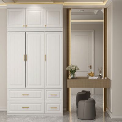 Mercer41 Sharen Armoire | Wayfair Minimal Wardrobe Design Bedroom, Cabinets In Bedroom Wall, Remodeled Master Bedrooms, Large Built In Closet, Large Armoire Bedroom, Clothes Armoire, Wardrop Design Bedroom Wood, Armoire For Clothes, Closet Armoire