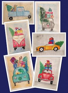 Christmas Cars, Christmas Art For Kids, Holiday Art Projects, Winter Art Lesson, 7th Grade Art, Cars Art, Christmas Lesson, 8th Grade Art, Christmas Art Projects