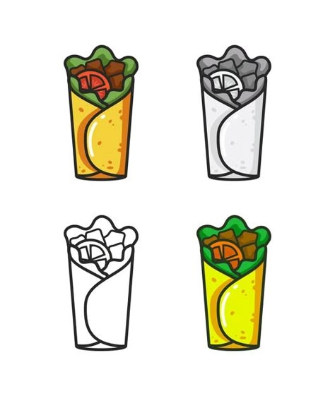 Free Vector | Vector colorful icon of four burrito isolated on white background Burrito Doodle, Kebab Tattoo, Burrito Tattoo, Burrito Drawing, Burrito Illustration, Burrito Logo, Salad Wrap, Fish Background, Vegetable Illustration