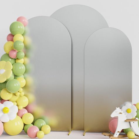 PRICES MAY VARY. 【Double-sided Arch Covers】Cover material: Spandex. Color: Silver. Size: 7.2ftx4ft & 6.6ftx3.3ft & 6ftx2.6ft (HxW). The 2-sided backdrop stand cover makes your wedding decoration appear more stunning and ethereal from any perspective. The wedding arch will look very neat from both sides. And the cover adopts a pullover style, which is convenient to use.(Notice: arch frame not included) 【Quality Spandex Material】The fitted arch cover is made of premium quality spandex material, wh Chiara Backdrop, Birthday Banquet, Arch Frame, Banquet Decorations, Video Studio, Backdrop Stand, Round Top, Photo Accessories, Wedding Arch