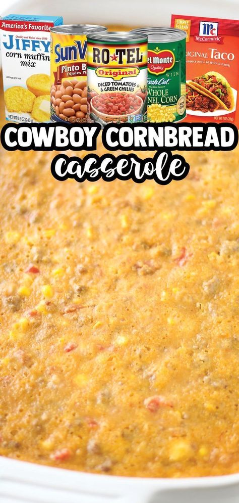 Taco Cowboy Casserole, Cowboy Corn Casserole, Tex Mex Cowboy Casserole, Fritos Cowboy Cornbread Casserole, Cornbread Casserole With Ground Beef, Cowboy Cornbread Casserole Recipe, Cowboy Cornbread Casserole Ground Beef, Ground Beef And Cornbread Recipes, Cornbread Casserole Jiffy Ground Beef