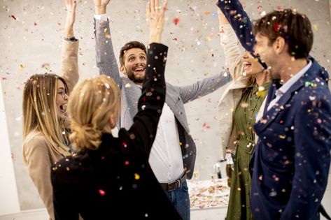 Group of excited business people celebra... | Premium Photo #Freepik #photo #party #woman #office #celebration Event Activities Ideas, Trivia Prizes, Corporate Event Activities, Confetti Falling, Prize Ideas, People Celebrating, Job Celebration, Celebrating Success, Team Building Events