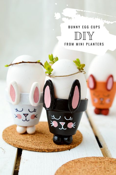 Diy Egg Cup, Easter Egg Cups, Mini Planters, Diy Bunny, Bunny Egg, Cup Crafts, Easy Eggs, Mini Eggs, Diy Cups