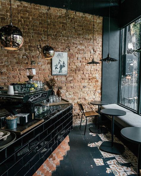 Cool Coffee Shop Interiors, Dark Moody Coffee Shop, Bar Interior Design Rustic, Industrial Cafe Design, Industrial Cafe Interior Design, Gothic Cafe, Moody Coffee Shop, Western Cafe, Industrial Coffee Shop