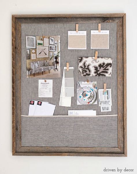 Get organized! Sharing a quick and easy DIY tutorial for making a fabric-covered, framed cork bulletin board with a catch-all fabric pocket. Diy Framed Cork Board, Diy Cork Board Ideas, Office Bulletin Boards, Fabric Bulletin Board, Diy Cork Board, Diy Bulletin Board, Driven By Decor, Rustic Office, Framed Cork Board