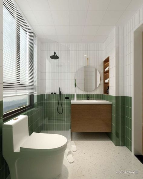 Graphic Tile, Drømme Bad, Washroom Design, Bathroom Tile Designs, Kitchen Home Decor, Bathroom Inspiration Decor, Upstairs Bathrooms, Ideas Living Room, Green Bathroom