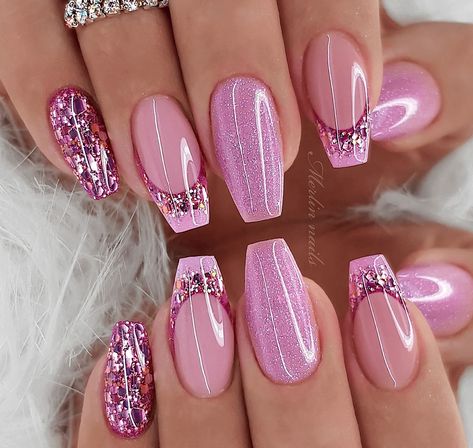 Pink Gel Nails Designs, Pink Gel Nails, Fancy Nails Designs, Pink Nail Art, Pretty Nail Art Designs, Bright Nails, Pretty Nail Art, Nail Designs Glitter, Coffin Nails Designs