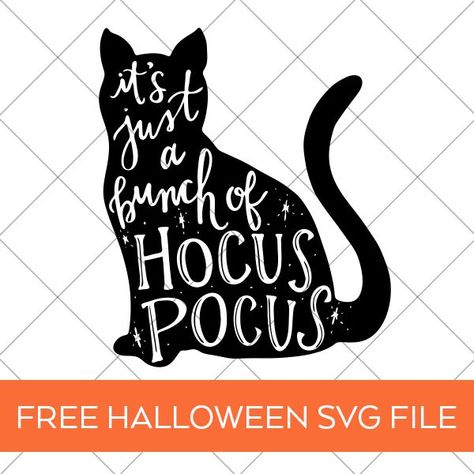 FREE Halloween SVG - Hocus Pocus SVG by Pineapple Paper Co. Make a DIY Halloween Tote Bag and other Halloween Decorations #hocuspocus #halloweenparty #trickortreat #diypartyideas #cricutmade #halloweendecor #trickortreattote #freesvg #svgfile Free Halloween Cricut Designs, Hocus Pocus Svg Free Files, Hocus Pocus Silhouette Free, Cat Svg Free, Hocus Pocus Free Svg File, Hocus Pocus Cricut Svg, Hocus Pocus Cat, Hocus Locus Free Svg, Free Halloween Svg