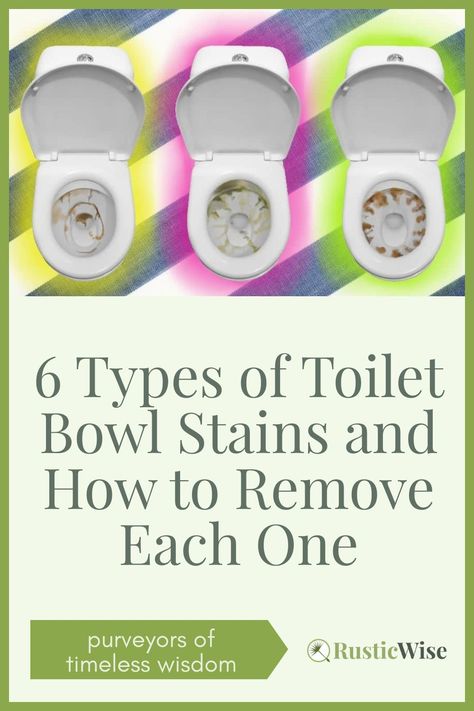 We’ve rounded up 6 of the most common toilet bowl stains along with a guide on how to best remove stubborn stains to get your bowl sparkling clean. ✨ We’ll also cover a few common cleaning ingredients you’ll need to get started. Many of these ingredients are affordable and ones that you’ll likely already have at home. #cleaning #cleaninghacks #greencleaning #ecofriendly #cleaningtips | clean toilet bowl stains | via @RusticWise Cleaning Stained Toilet Bowl, How To Remove Black Stains From Toilet, Toilet Stains Tough, How To Clean Old Toilet Stains, Cleaning Dirty Toilet Bowl, Best Way To Clean Toilet Bowl Stains, How To Get Rid Of Toilet Bowl Stains, Stubborn Toilet Bowl Stains, How To Clean Toilet Bowl